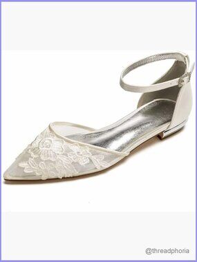 Pointed Toe Wedding Flats with Appliques Tie Up Bridesmaid Shoes
